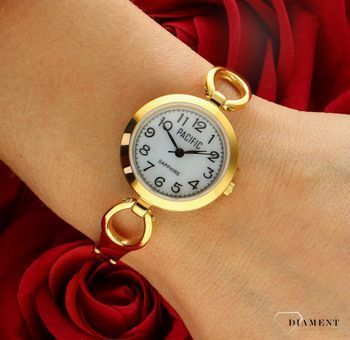 Damski zegarek Pacific Sapphire złoty biżuteryjna bransoletka S6014-04. Zegarek cały stalowy. Kup Damski Zegarek Kwarcowy w Zegarki-diament.pl Pacific wodoszczelność 50m = WR50 ☝ taniej - Najwięcej ofert w jednym miejscu.jpg