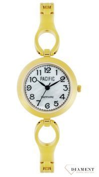 Damski zegarek Pacific Sapphire złoty biżuteryjna bransoletka S6014-04. Zegarek cały stalowy. Kup Damski Zegarek Kwarcowy w Zegarki-diament.pl Pacific wodoszczelność 50m = WR50 ☝ taniej - Najwięcej ofert w jednym miejscu1.jpg
