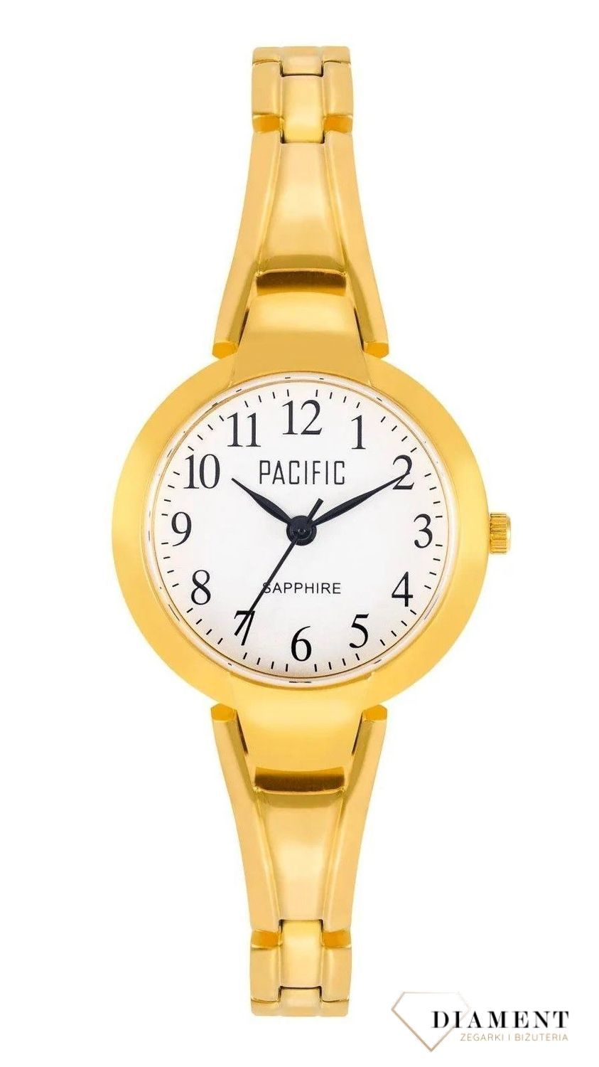 Damski zegarek Pacific Sapphire złoty biżuteryjna bransoletka S6015-03. Zegarek cały stalowy. Kup Damski Zegarek Kwarcowy w Zegarki-diament.pl Pacific wodoszczelność 50m = WR50 ☝ taniej - Najwięcej ofert w jednym miejscu.jpg