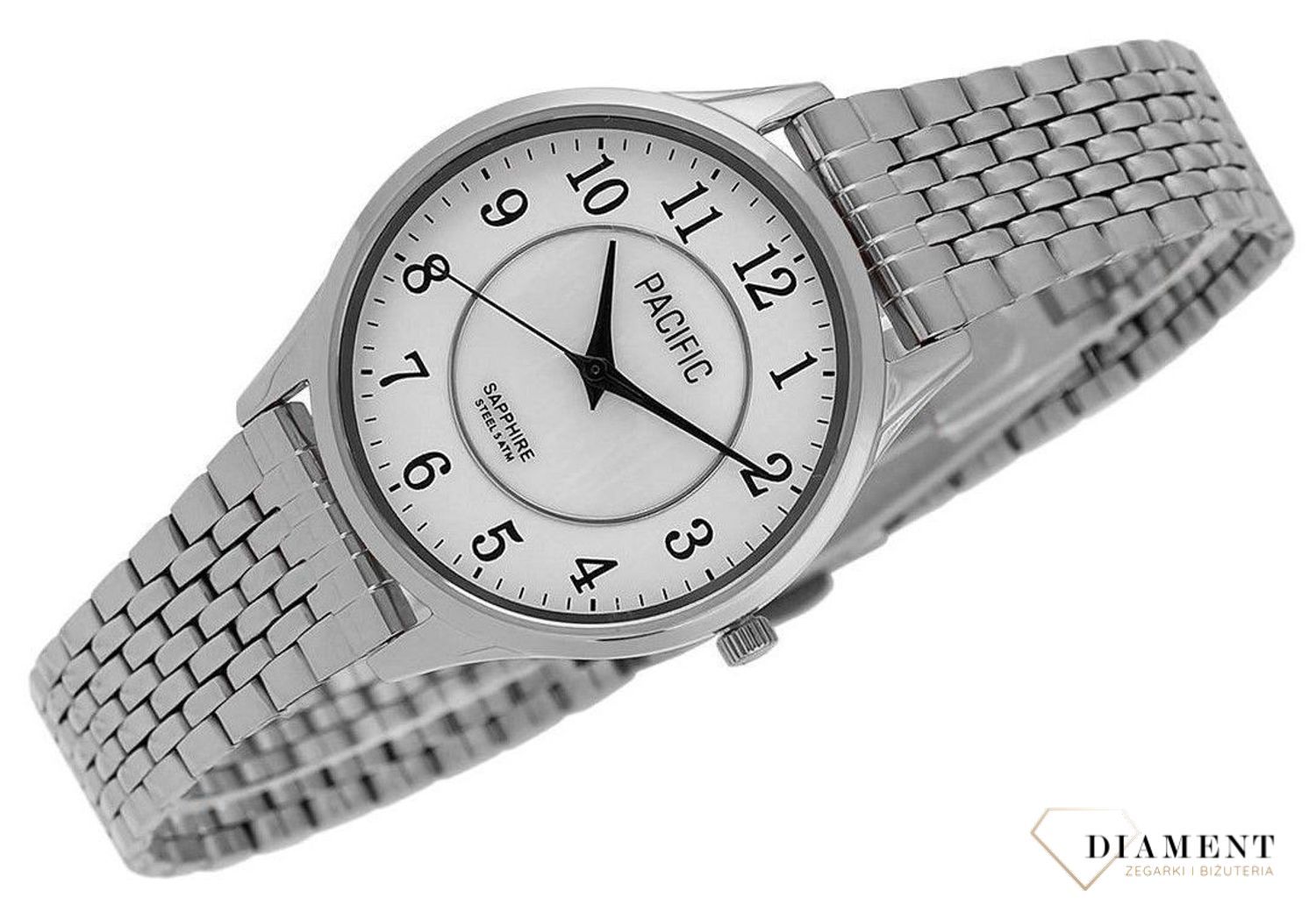 Damski zegarek Pacific Sapphire S6026-01 srebrny wyraźne cyfry. Kup Damski Zegarek Kwarcowy w Zegarki-diament.pl Pacific zegarek cały stalowy. Najwięcej ofert w jednym miejscu. Grawer gratis. Szkło szafirowe.1.jpg