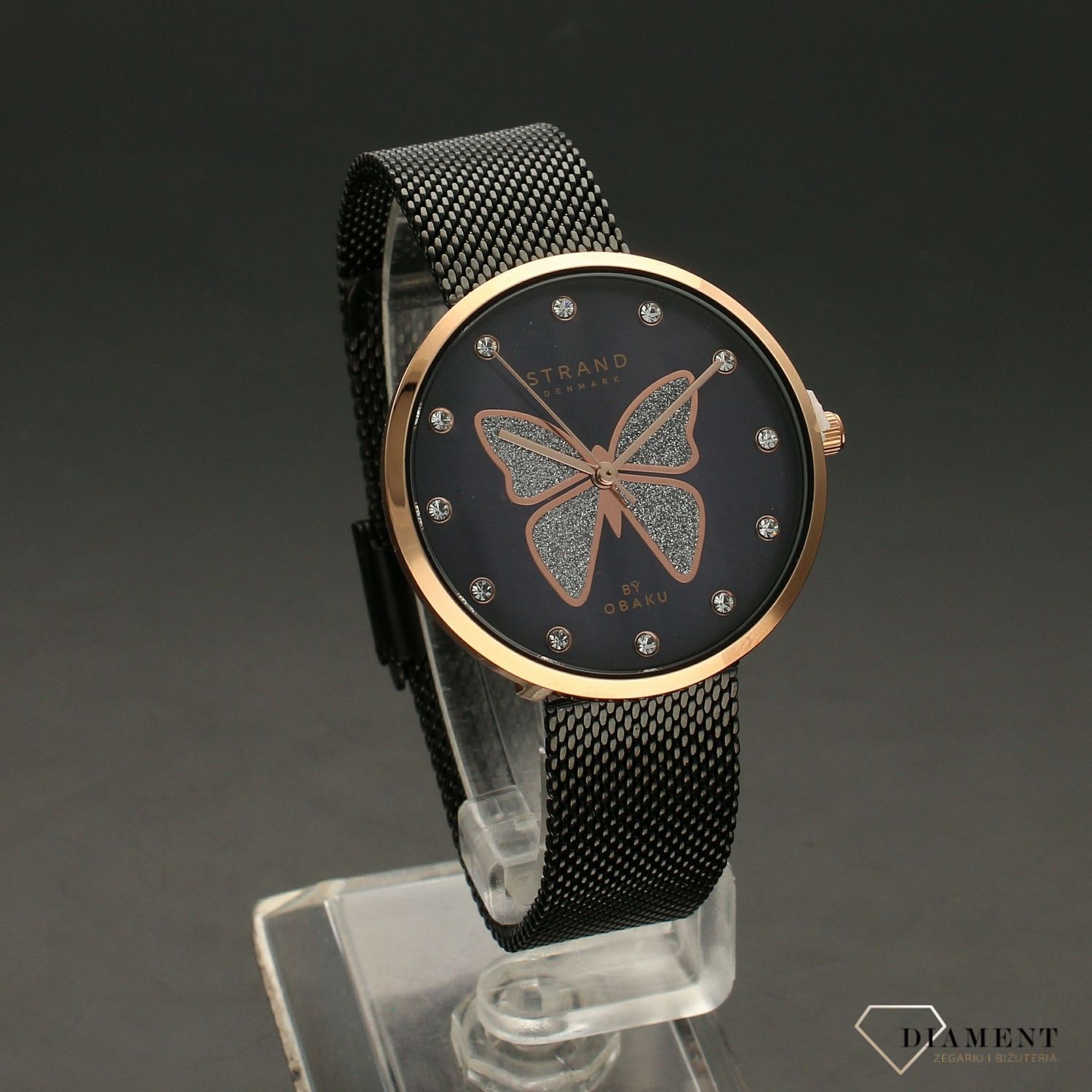 Zegarek damski STRAND Butterfly S700LXVBMB-DB . Strand Butterfly to elegancki zegarek damski z oryginalną, czarną tarczą z masy perłowej, ozdobioną motywem motyla. Motyl na tarczy został ozdobiony błyszczącymi krysz8.jpg