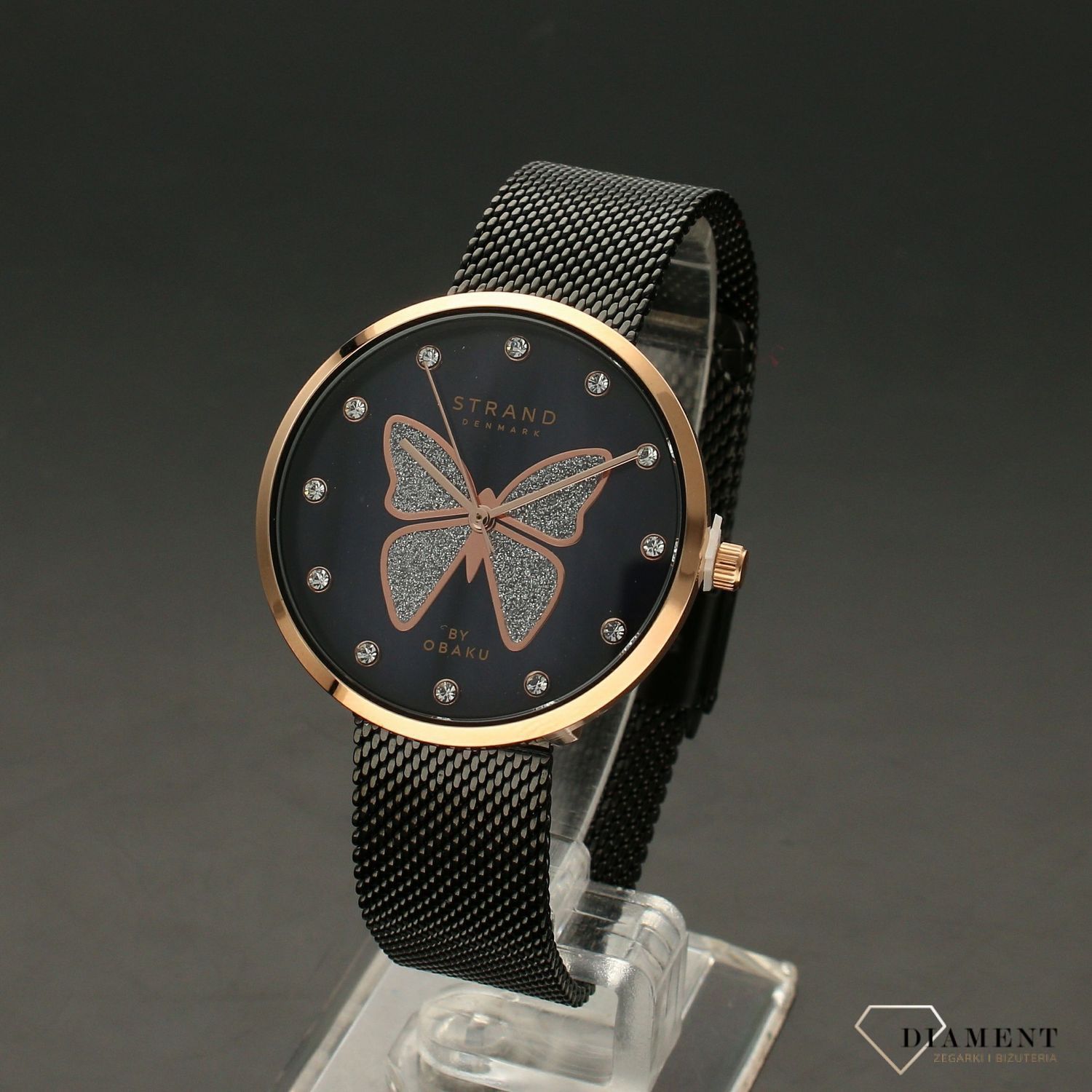 Zegarek damski STRAND Butterfly S700LXVBMB-DB . Strand Butterfly to elegancki zegarek damski z oryginalną, czarną tarczą z masy perłowej, ozdobioną motywem motyla. Motyl na tarczy został ozdobiony błyszczącymi krysz8.jpg