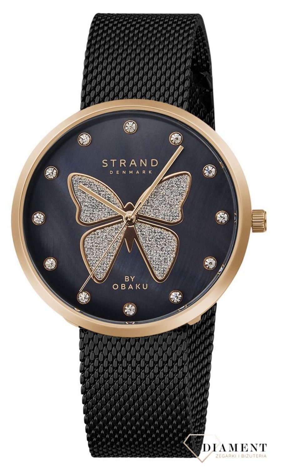 Zegarek damski STRAND Butterfly S700LXVBMB-DB . Strand Butterfly to elegancki zegarek damski z oryginalną, czarną tarczą z masy perłowej, ozdobioną motywem motyla. Motyl na tarczy został ozdobiony błyszczącymi krysz8.jpg