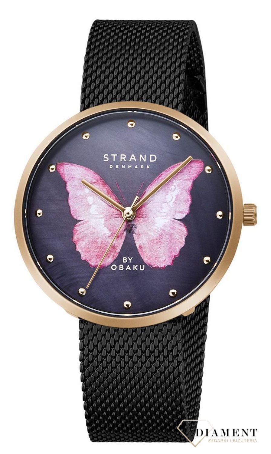 Zegarek damski STRAND Butterfly rożowy S700LXVBMB-DBP . Strand Butterfly to elegancki zegarek damski z oryginalną, czarną tarczą z masy perłowej, ozdobioną motywem różowego motyla. Zegarek damski posiada indeksy w k8.jpg
