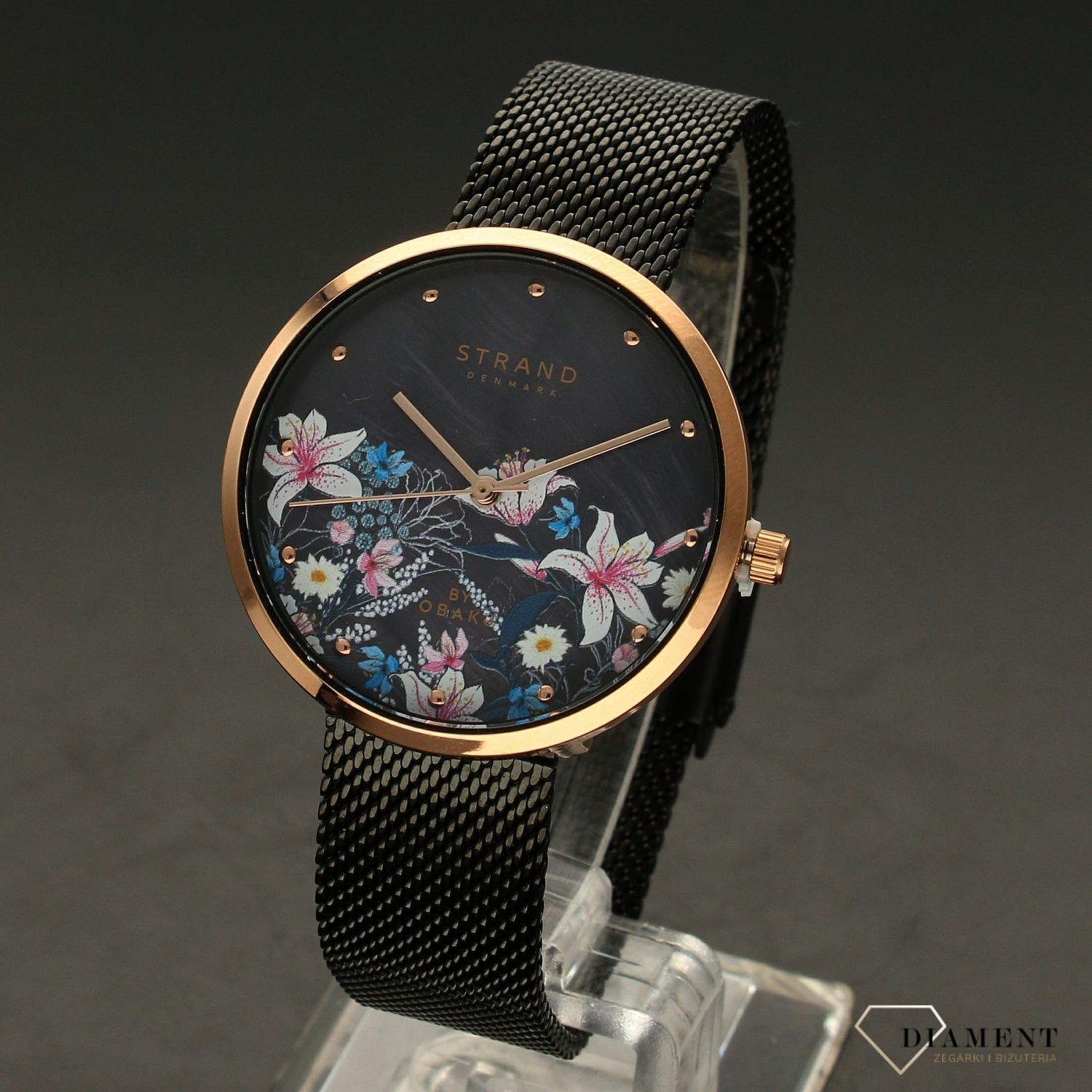 Zegarek damski STRAND Flower S700LXVBMB-DF. Strand Flower to elegancki zegarek damski z oryginalną, czarną tarczą z masy perłowej, ozdobioną motywem kwiatów. Zegarek damski posiada indeksy w kolorze różowego złota8.jpg