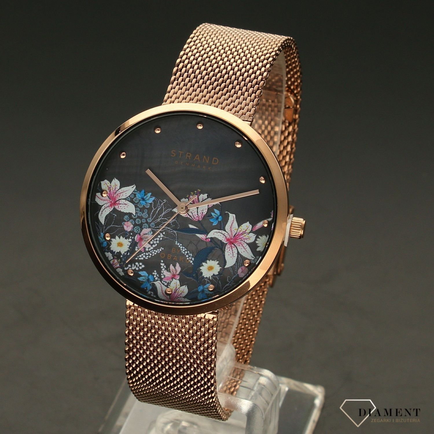 Zegarek damski STRAND Flower S700LXVBMV-D . Strand Flower to elegancki zegarek damski z oryginalną, czarną tarczą z masy perłowej, ozdobioną motywem kwiatów. Zegarek damski posiada indeksy w kolorze różowego złota8.jpg