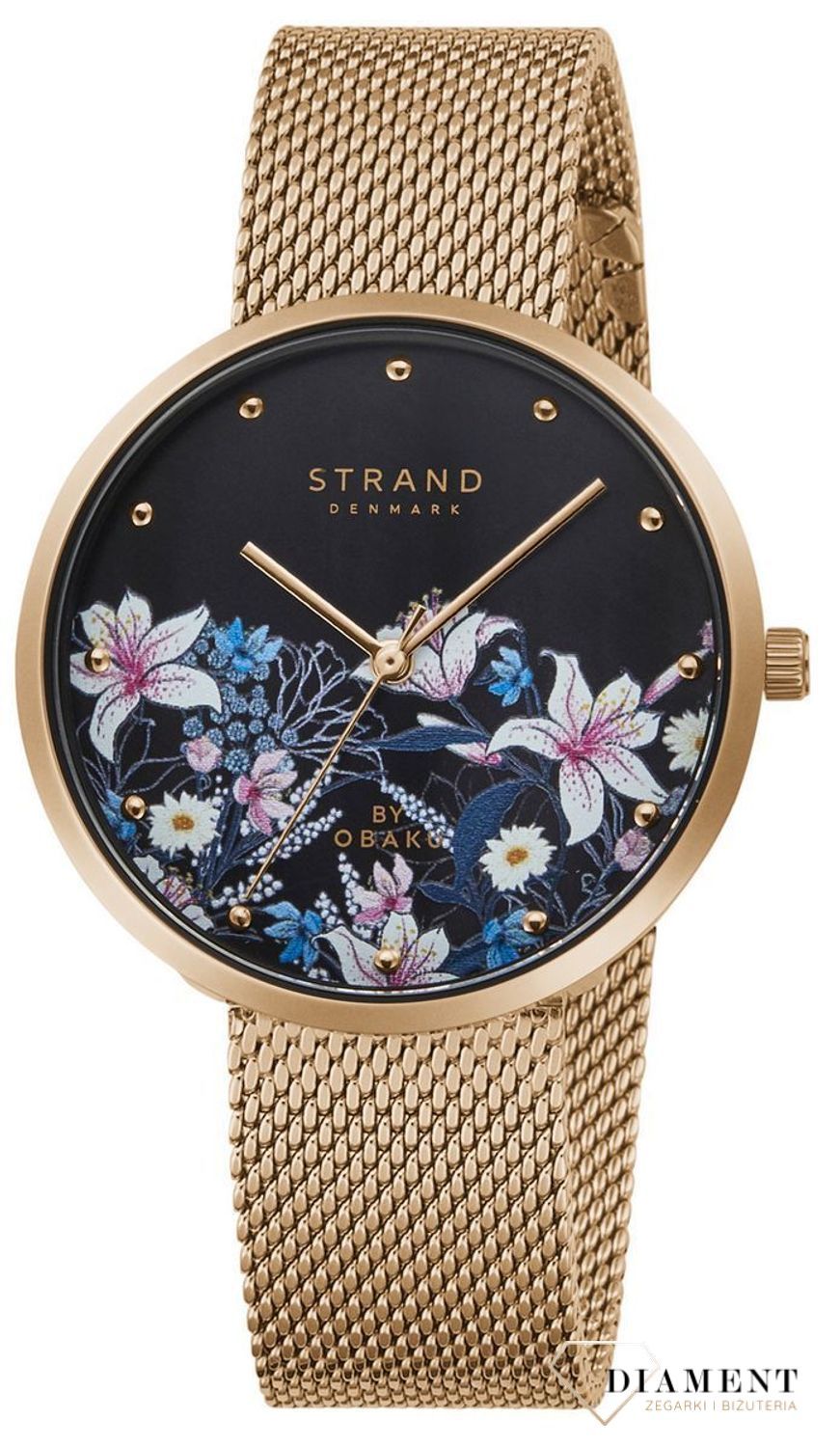 Zegarek damski STRAND Flower S700LXVBMV-D . Strand Flower to elegancki zegarek damski z oryginalną, czarną tarczą z masy perłowej, ozdobioną motywem kwiatów. Zegarek damski posiada indeksy w kolorze różowego złota8.jpg