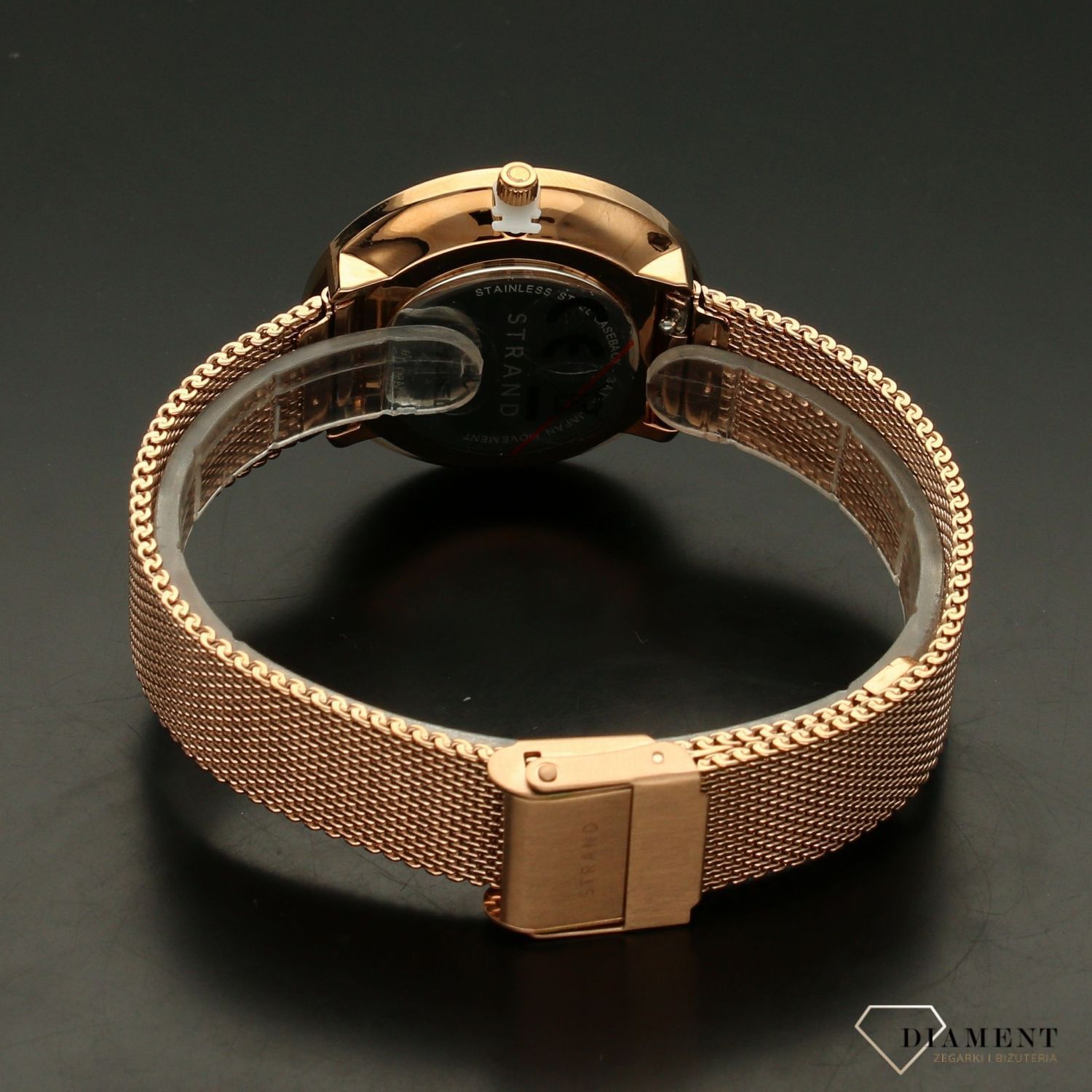 Zegarek damski STRAND złoty S700LXVIMV. Strand złoty to elegancki zegarek damski z oryginalną, elegancką  tarczą. Zegarek damski posiada indeksy w kolorze różowego złota5.jpg