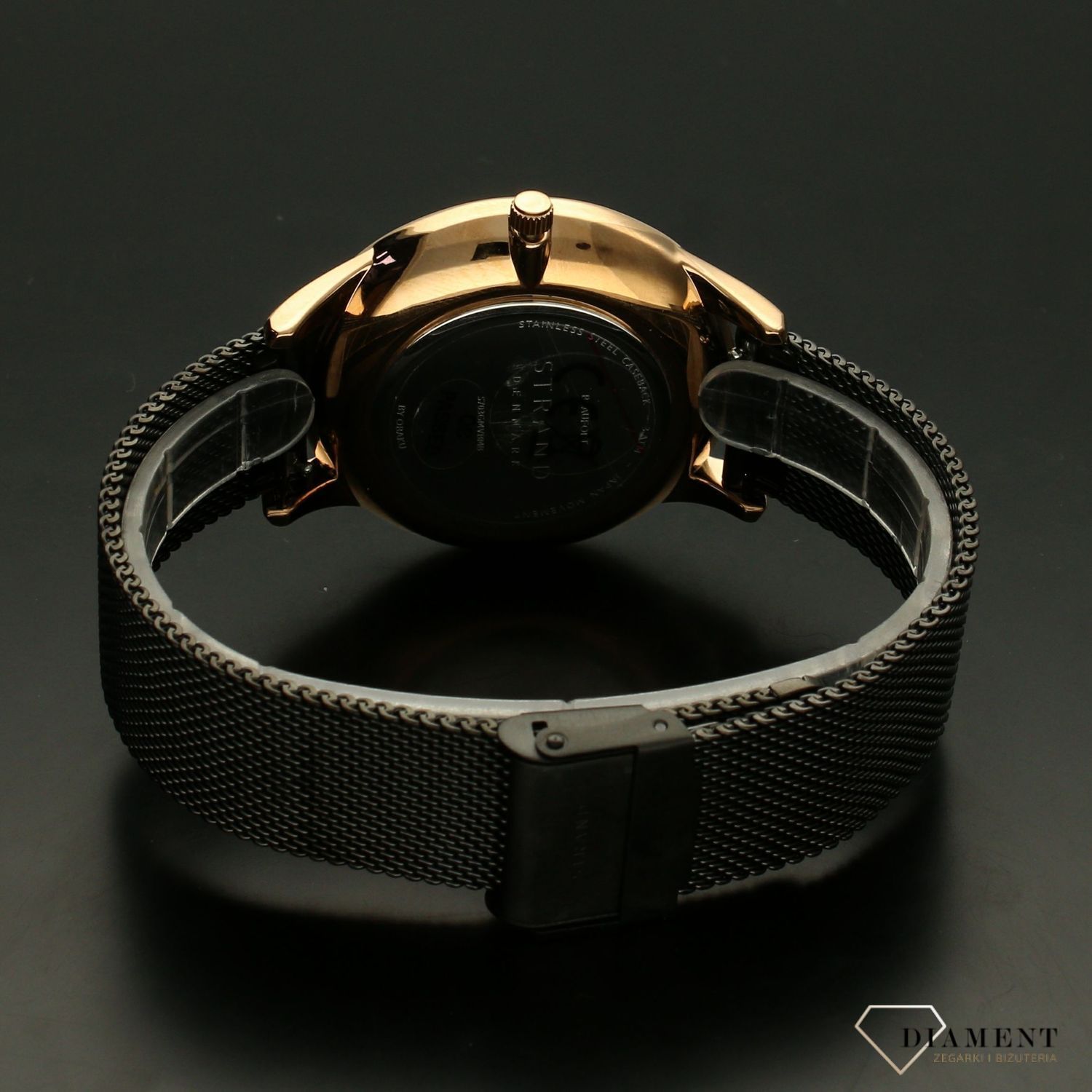 Zegarek męski Strand Beaufort  S703GMVBMB. Strand Beaufort to elegancki zegarek męski z oryginalną, czarną tarczą. Zegarek posiada indeksy w kolorze różowego złota.5.jpg