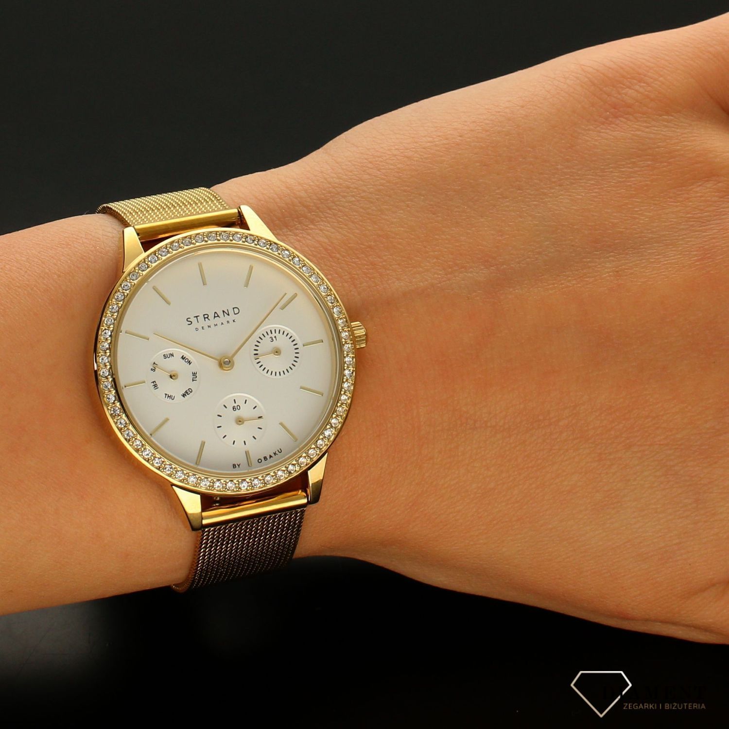 Zegarek damski złoty z cyrkoniami na bransolecie Strand S704LMGIMG.jpg