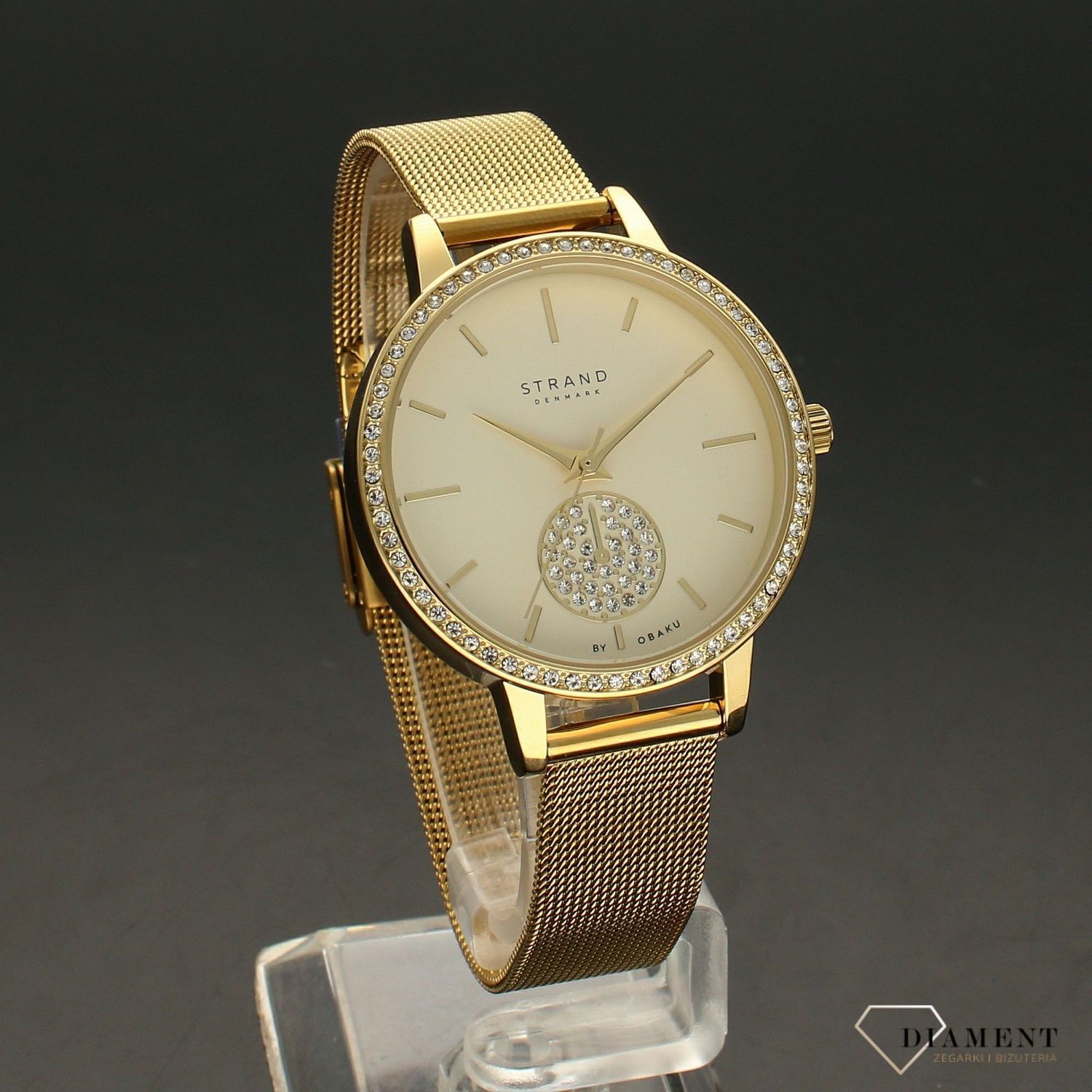 Zegarek damski złoty  STRAND S705LXGGMG. Elegancki zegarek damski z oryginalną tarczą oraz kopertą ozdobioną błyszczącymi kryształami Swarovskiego..jpg
