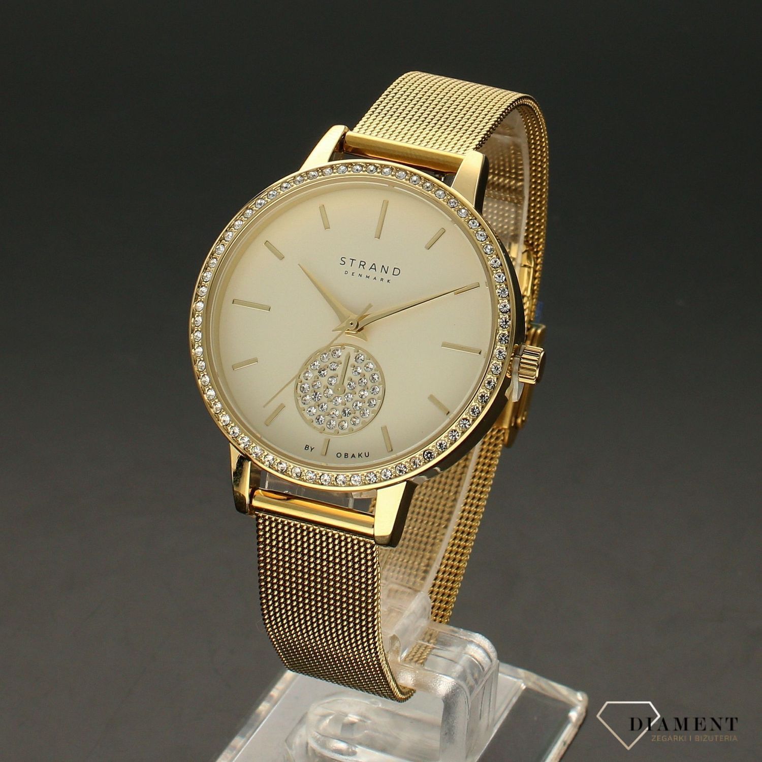 Zegarek damski złoty  STRAND S705LXGGMG. Elegancki zegarek damski z oryginalną tarczą oraz kopertą ozdobioną błyszczącymi kryształami Swarovskiego..jpg