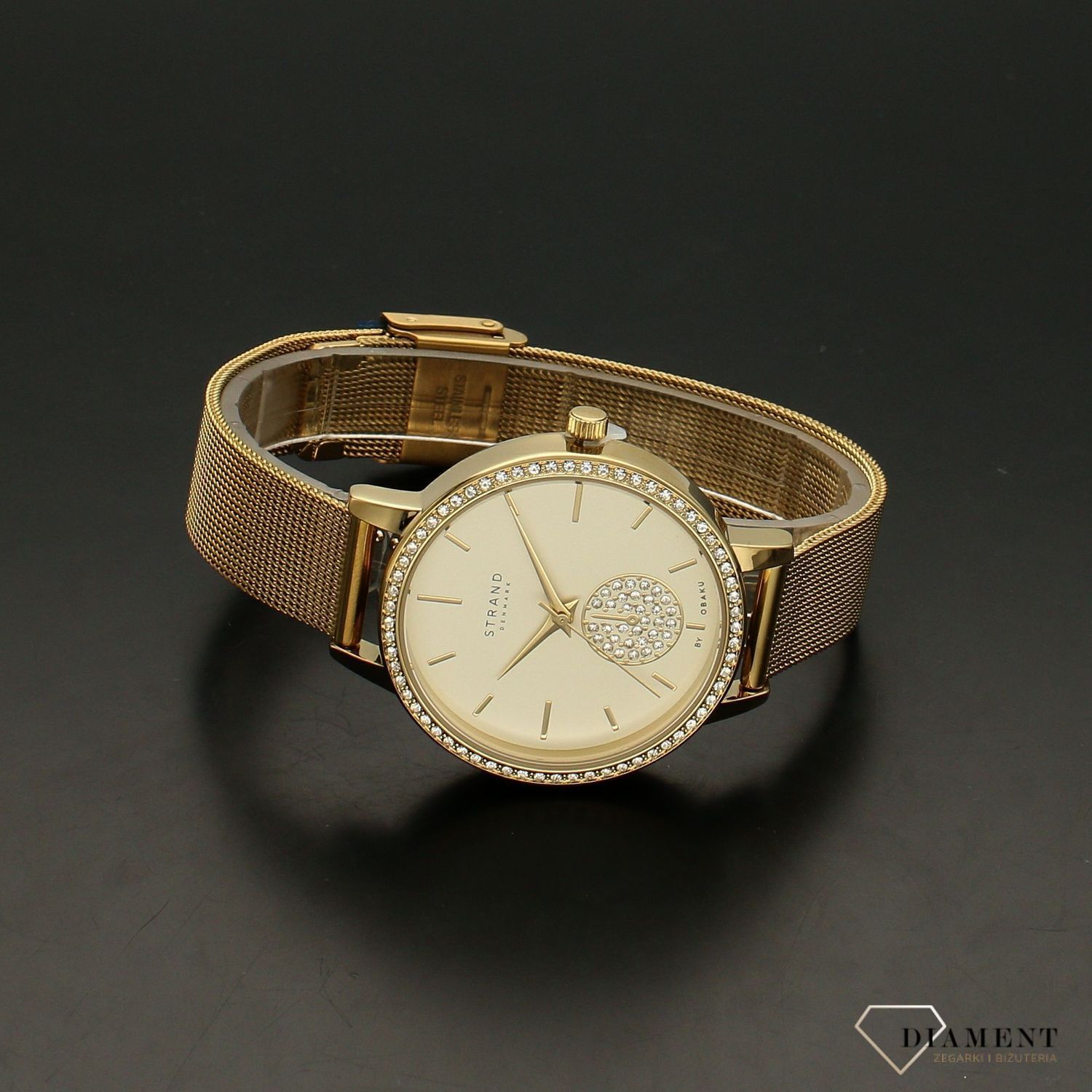 Zegarek damski złoty  STRAND S705LXGGMG. Elegancki zegarek damski z oryginalną tarczą oraz kopertą ozdobioną błyszczącymi kryształami Swarovskiego..jpg