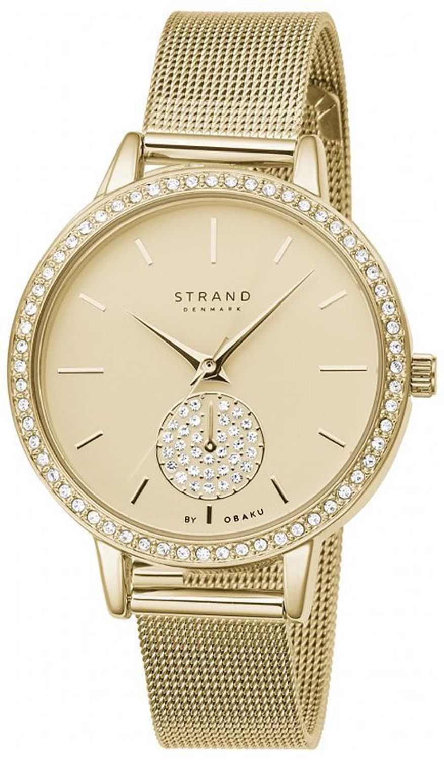 Zegarek damski złoty  STRAND S705LXGGMG. Elegancki zegarek damski z oryginalną tarczą oraz kopertą ozdobioną błyszczącymi kryształami Swarovskiego..jpg