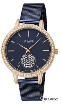 Zegarek damski STRAND Denmark S705LXVLML . Strand to elegancki zegarek damski z oryginalną, granatową tarczą, ozdobioną błyszczącymi kryształami Swarovskiego. Zegarek damski posiada indeksy w kolorze różowego złota8.jpg