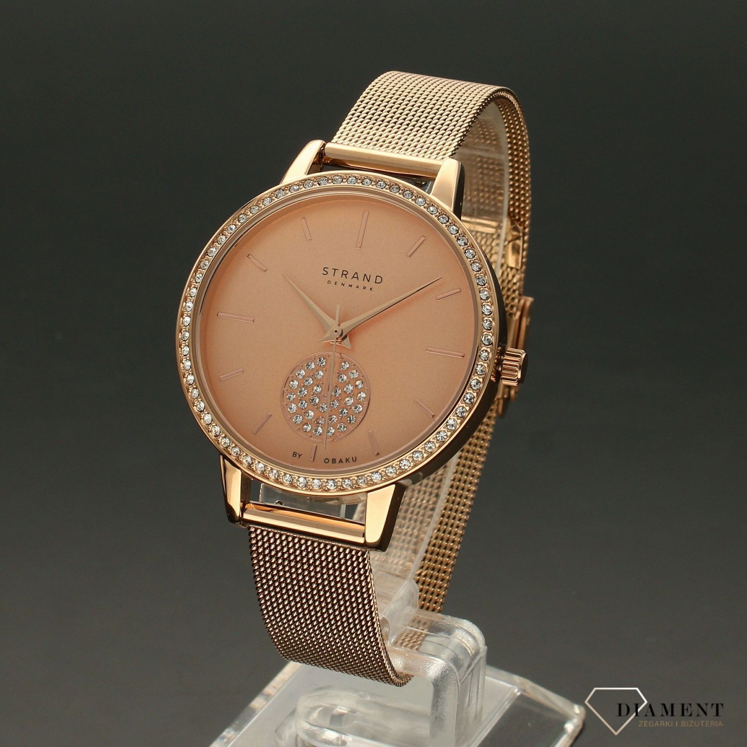 Zegarek damski STRAND Denmark S705LXVVMV.  Strand Denmark to elegancki zegarek damski z oryginalną, różową tarczą ozdobioną błyszczącymi kryształami Swarovskiego. Zegarek damski posiada indeksy w kolorze różowego zł8.jpg