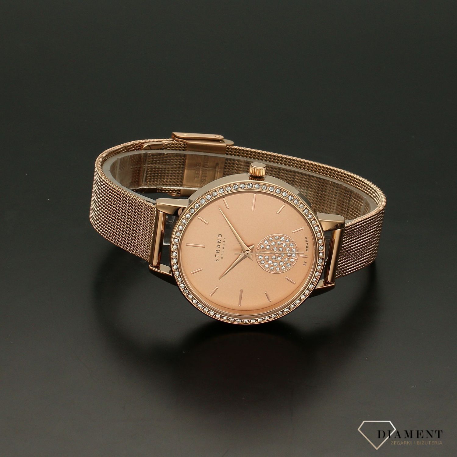 Zegarek damski STRAND Denmark S705LXVVMV.  Strand Denmark to elegancki zegarek damski z oryginalną, różową tarczą ozdobioną błyszczącymi kryształami Swarovskiego. Zegarek damski posiada indeksy w kolorze różowego zł8.jpg