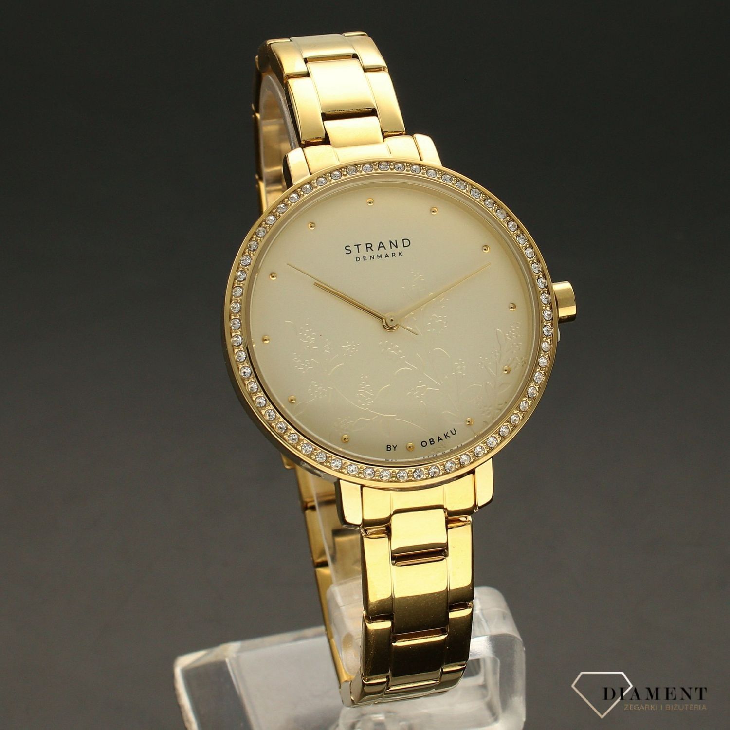 Zegarek damski złoty na bransolecie z motywem kwiatowym Strand S712LXGGSG.jpg