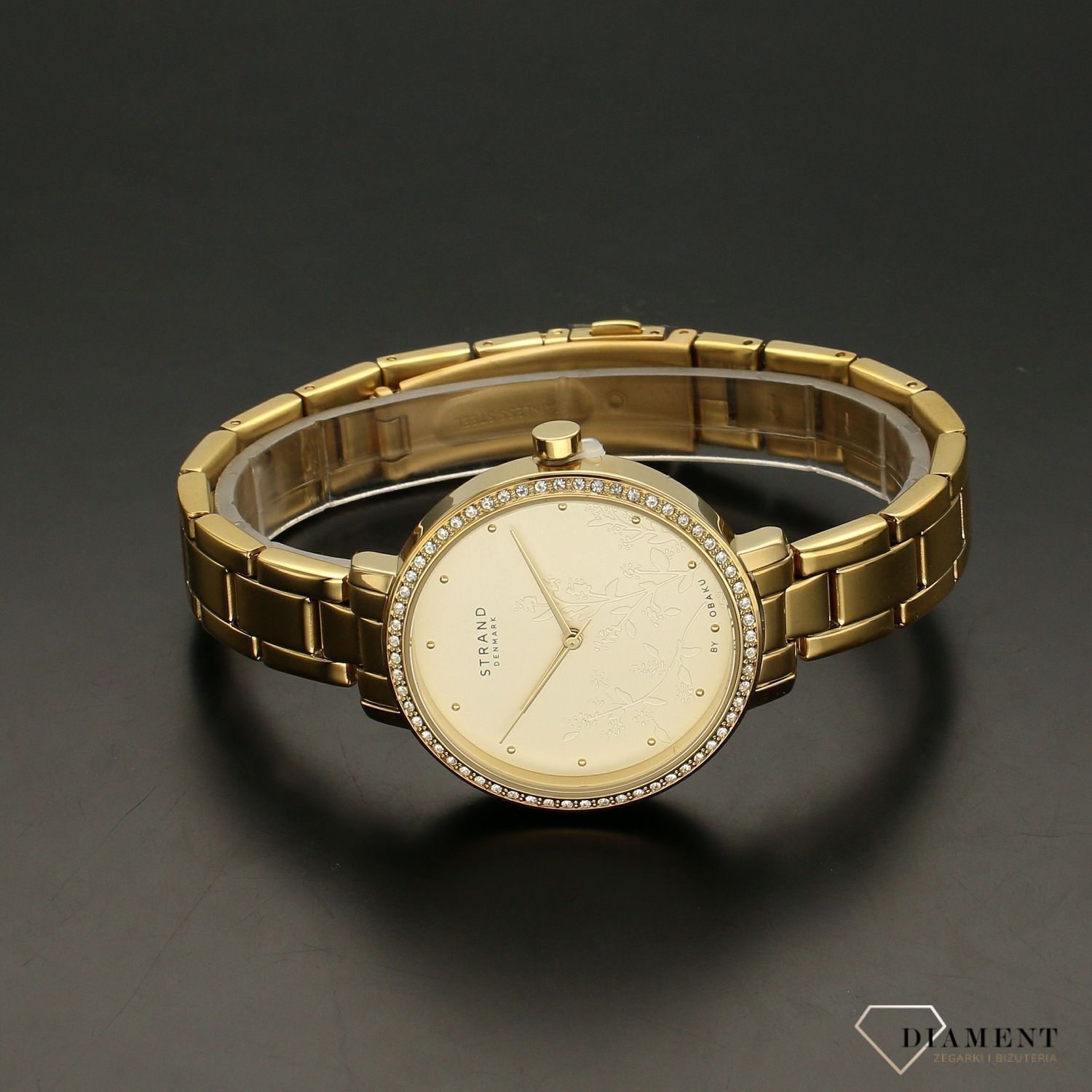 Zegarek damski złoty na bransolecie z motywem kwiatowym Strand S712LXGGSG.jpg
