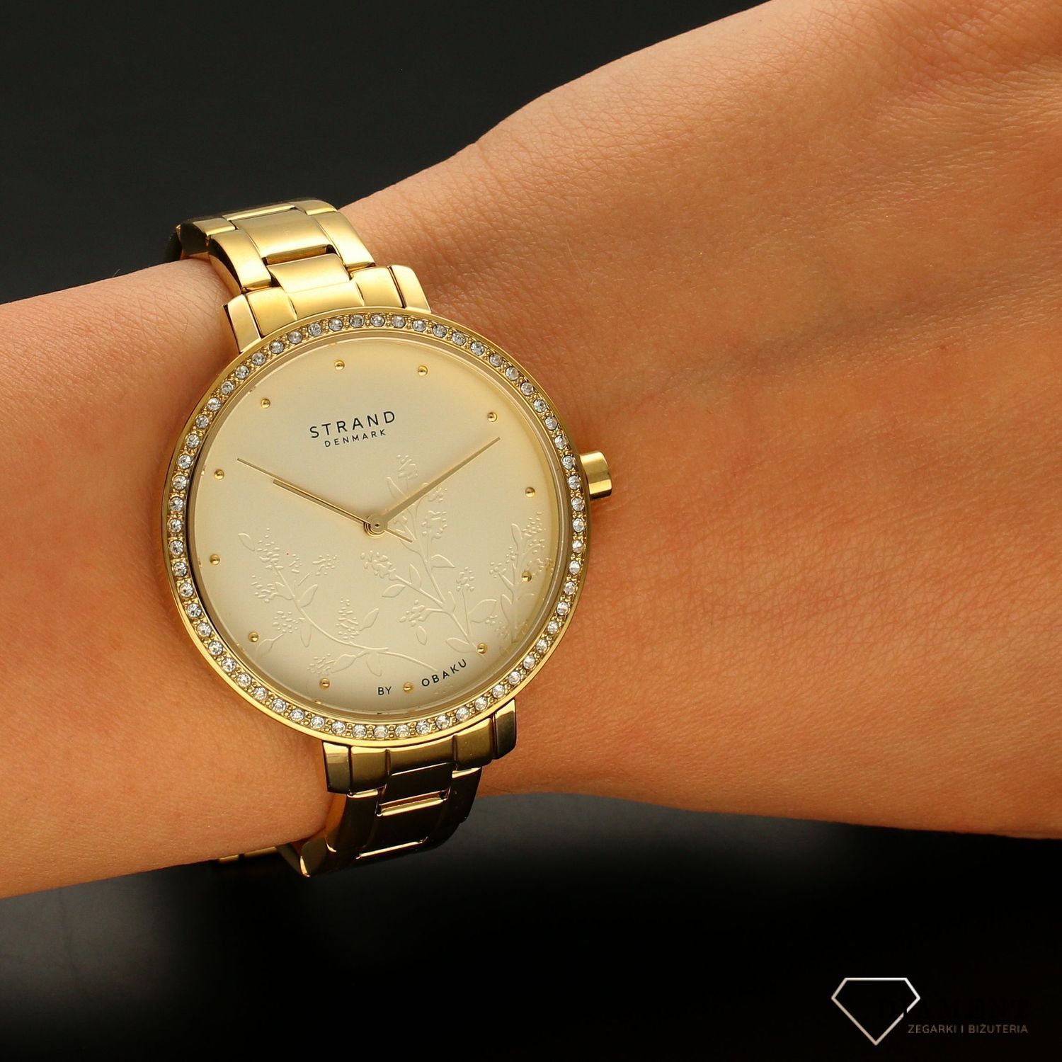 Zegarek damski złoty na bransolecie z motywem kwiatowym Strand S712LXGGSG.jpg
