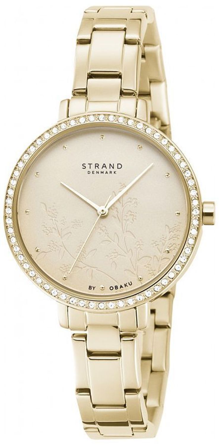 Zegarek damski złoty na bransolecie z motywem kwiatowym Strand S712LXGGSG.jpg