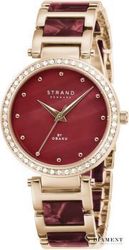Zegarek damski STRAND Belle Mare S713LXVDSD. Strand Belle Mare to elegancki zegarek damski z oryginalną, czerwoną tarczą z masą perłową.  Zegarek damski posiada indeksy z różowego złota. Tarcza ozdobiona jest błyszc8.jpg