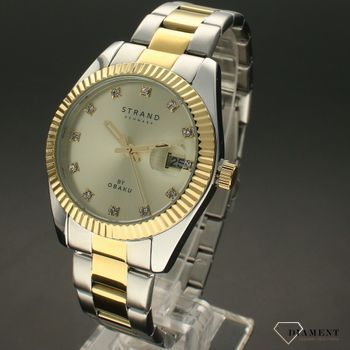 Zegarek damski na bransolecie w kolorze różowego złota z niebieską tarczą i błyszczącymi indeksami Strand S721LDFGSF.  (2).jpg