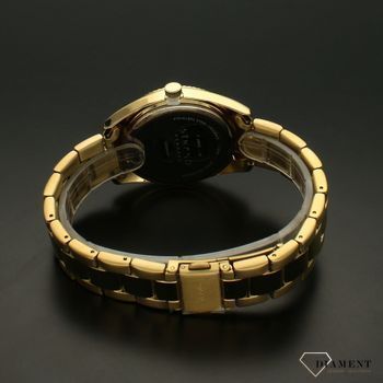 Zegarek damski na bransolecie w kolorze żółtego złota z błękitną tarczą i błyszczącymi indeksami Strand S721LDVLSV.  (4).jpg