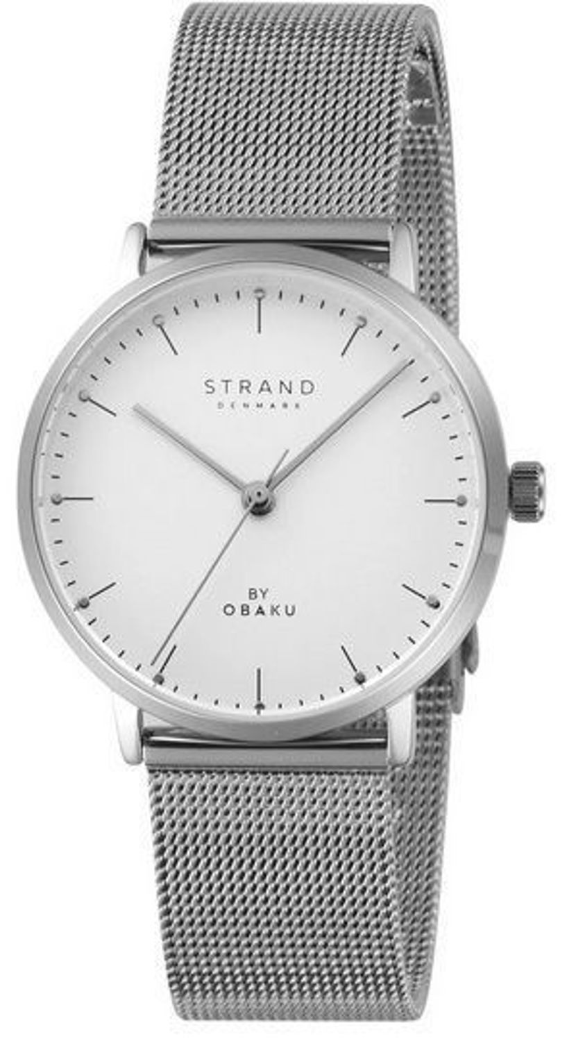 Strand by Obaku S725LXCIMC-DG – minimalistyczny damski zegarek z białą tarczą, srebrną bransoletą mesh i mechanizmem kwarcowym. Wodoszczelność 30 m, idealny do codziennych stylizacji.1.jpg