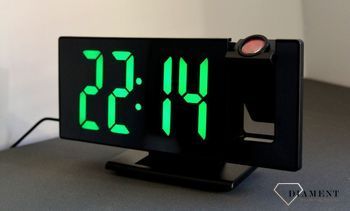Zegar budzik LED JVD SB3618.1 z termometrem i projekcję. Zegar biurkowy budzik z dużymi wyraźnymi zielonymi cyframi LED i projektorem. Długość 18,5 cm. Cyfry 5,6 cm (1).JPG