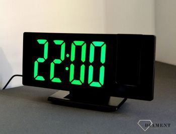 Zegar budzik LED JVD SB3618.1 z termometrem i projekcję. Zegar biurkowy budzik z dużymi wyraźnymi zielonymi cyframi LED i projektorem. Długość 18,5 cm. Cyfry 5,6 cm (2).JPG