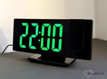 Zegar budzik LED JVD SB3618.1 z termometrem i projekcję. Zegar biurkowy budzik z dużymi wyraźnymi zielonymi cyframi LED i projektorem. Długość 18,5 cm. Cyfry 5,6 cm (3).JPG
