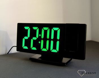 Zegar budzik LED JVD SB3618.1 z termometrem i projekcję. Zegar biurkowy budzik z dużymi wyraźnymi zielonymi cyframi LED i projektorem. Długość 18,5 cm. Cyfry 5,6 cm (4).JPG