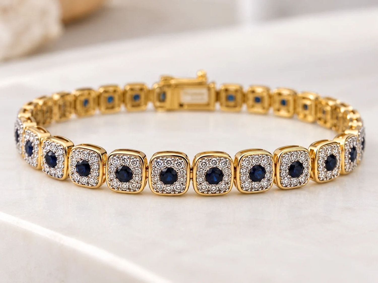 Złota bransoletka damska z 348 diamentami 1,02 ct i 29 szafirami 2,00 ct – 18 cm (4).jpg