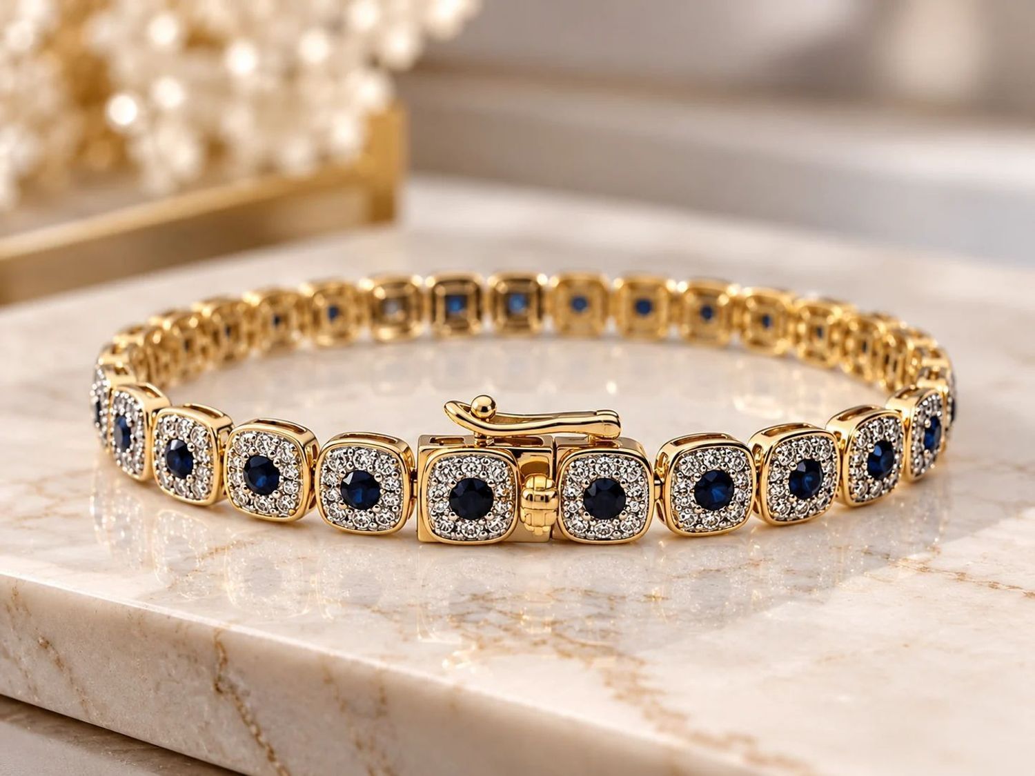 Złota bransoletka damska z 348 diamentami 1,02 ct i 29 szafirami 2,00 ct – 18 cm (4).jpg