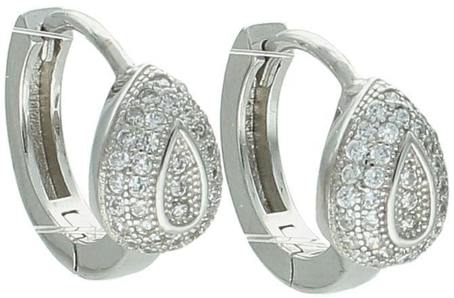 Kolczyki damskie srebrne 925 SGKZ0033 – kółeczka z zawieszką w formie łezki z cyrkonią. Długość 1,4 cm, szerokość 8 mm, waga 4,00 g. Zapięcie na zatrzask, elegancki design.1.jpg