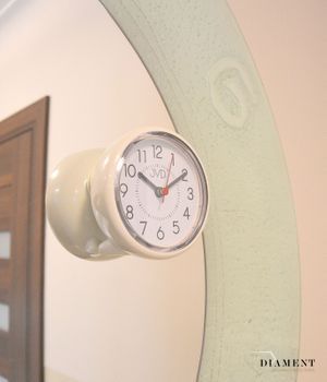 Zegar na lustro. Zegar ścienny wodoszczelny łazienkowy JVD kremowy SH023. Mały zegar ścienny wiszący o bardzo czytelnej i wyraźnej tarczy. Zegar może stać w wilgotnych pomieszczeniach.  (5).JPG
