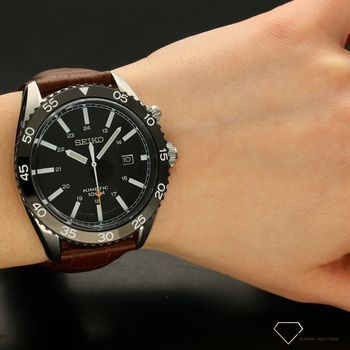 Elegancki zegarek męski z mechanizmem Kinetic z paskiem w kolorze brązowym z czarną tarczą (1).jpg