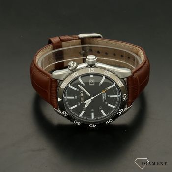 Elegancki zegarek męski z mechanizmem Kinetic z paskiem w kolorze brązowym z czarną tarczą (4).jpg