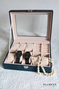Elegancka szkatułka w kolorze niebieskim na biżuterię i zegarki. Wnętrze pudełka wykonane z weluru w kolorze beżowym. Ta elegancka szkatułka świetnie sprawdzi się jako dodatek w garderobie. (6).JPG