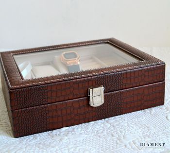 Elegancka szkatułka w kolorze brązowym na biżuterię i zegarki SP-1814A21. Wnętrze pudełka wykonane z weluru w kolorze beżowym. Kasetka na zegarki i biżuterię (6).JPG