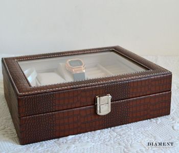 Elegancka szkatułka w kolorze brązowym na biżuterię i zegarki SP-1814A21. Wnętrze pudełka wykonane z weluru w kolorze beżowym. Kasetka na zegarki i biżuterię (7).JPG
