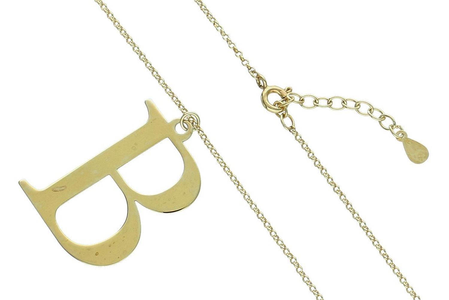 Naszyjnik srebrny pozłacany próba 925, literka B SP167S Elegancki naszyjnik wykonany z wysokiej jakości srebra próby 925, pozłacany, z zawieszką w kształcie literki B. 1.jpg