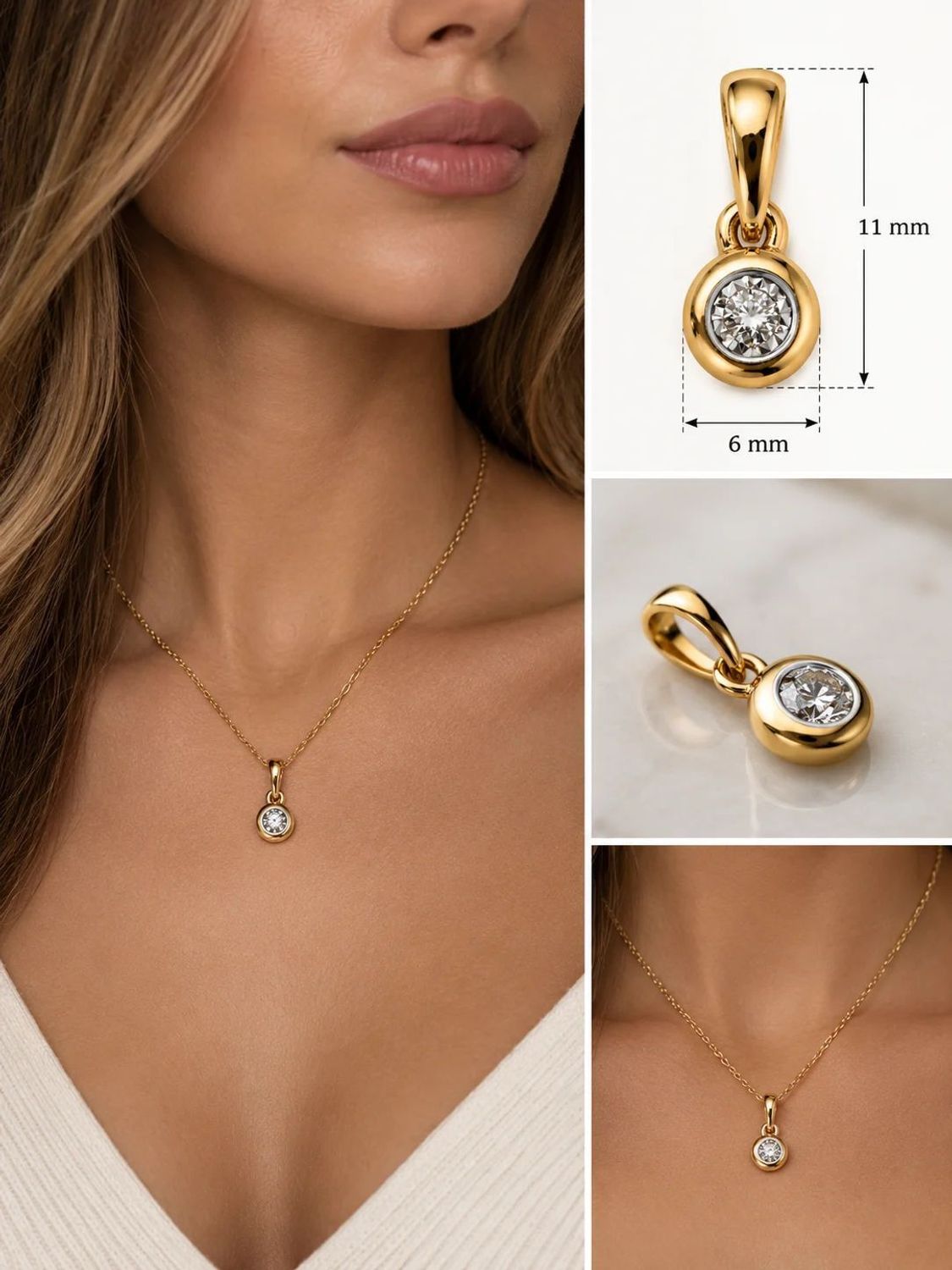 Złota zawieszka okrągła z diamentem 0,09 ct – złoto próby 585 GHSI 0,09ct1.jpg