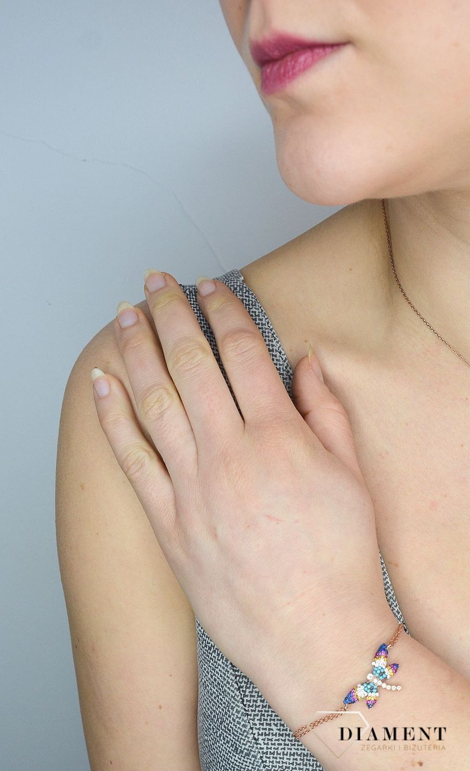 Srebrna bransoleta pozłacana, kolorowa ważka SQB00000-058.jpg