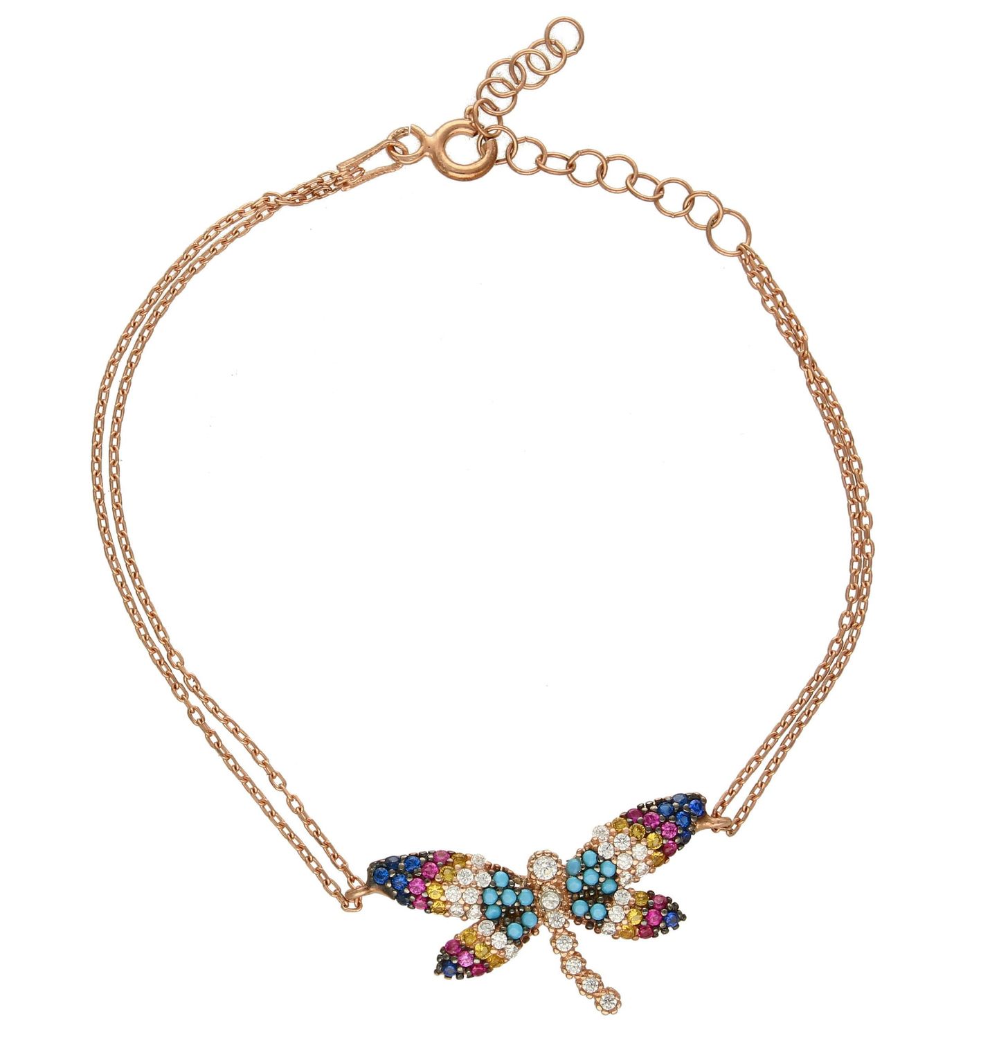 Srebrna bransoleta pozłacana, kolorowa ważka SQB00000-058.jpg