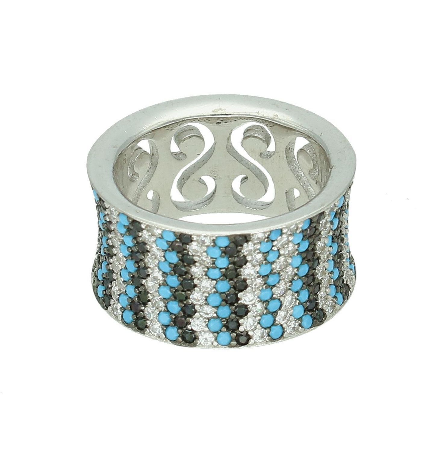 Srebrny pierścionek damski 925 szeroka obrączka z niebieskimi cyrkoniami SQP00000-010.jpg