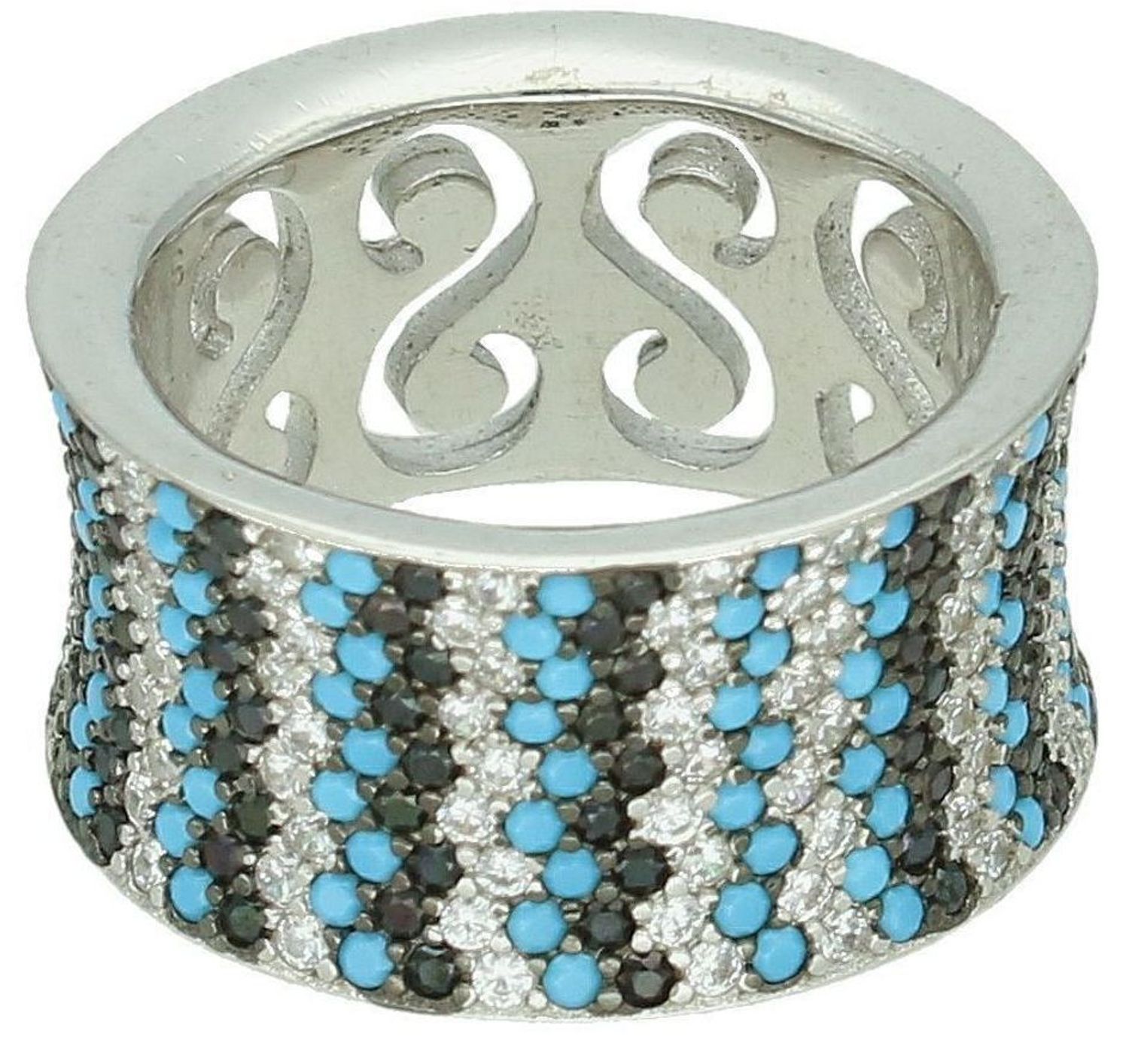 Srebrny pierścionek damski 925 szeroka obrączka z niebieskimi cyrkoniami SQP00000-010.jpg