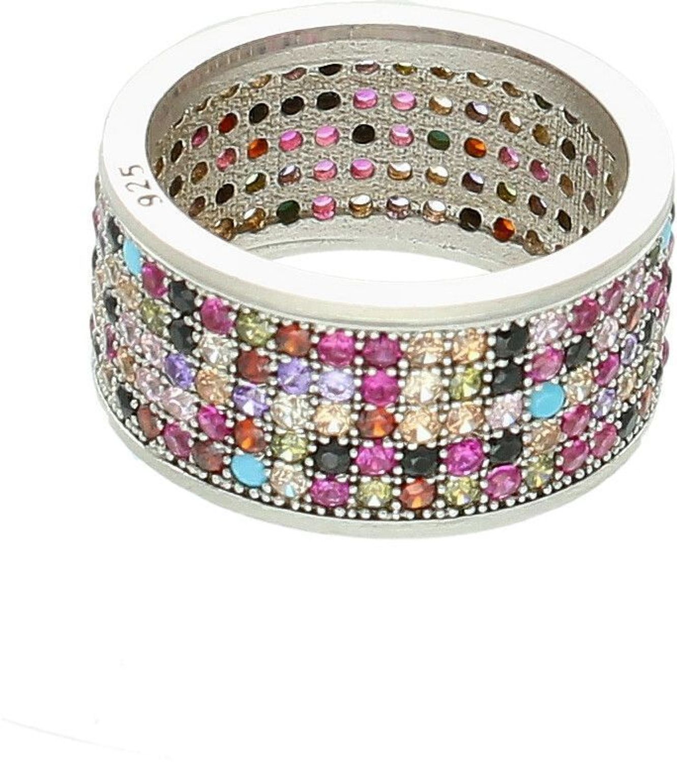 Srebrny pierścionek damski 925 szeroka obrączka z kolorowymi cyrkoniami rozmiar 8 SQP00000-015. Srebrny pierścionek damski. Pierścionek srebrny damski z w formie obrączki. Pierścionek srebrny z cyrkoniami. Srebrny pierścionek damski .jpg