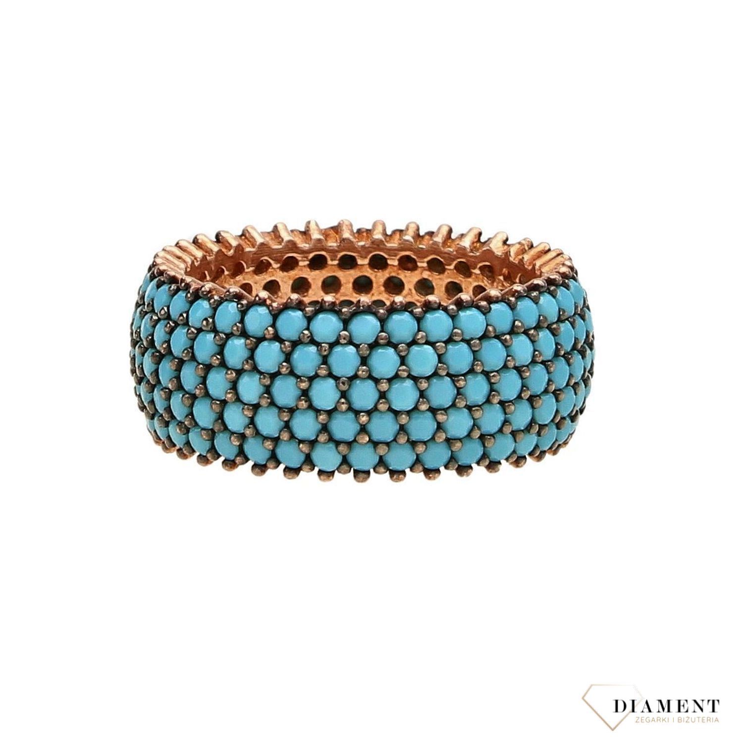 Srebrny pierścionek szeroka obrączka z niebieską cyrkonią SQP00000-022.jpg